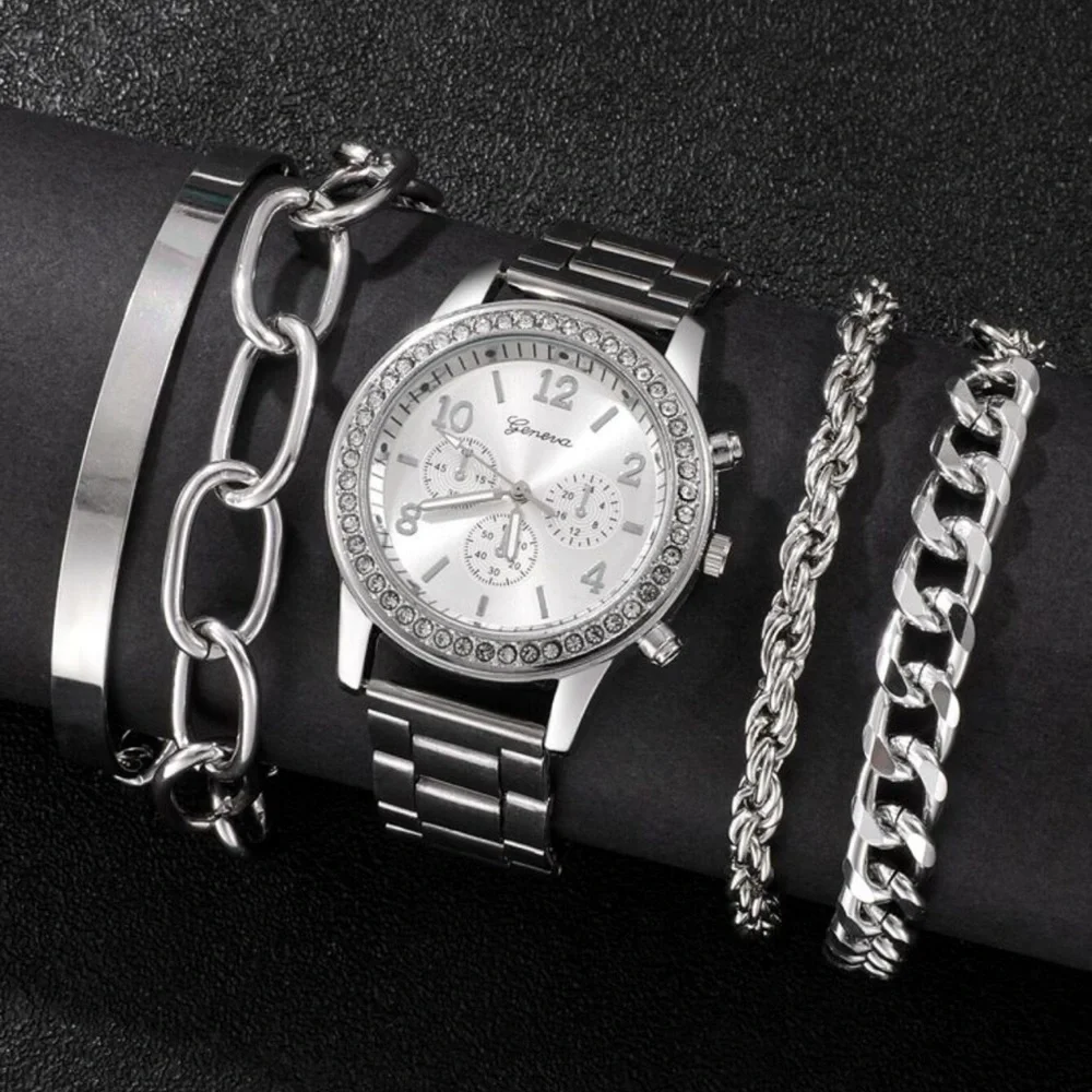Men’s Fashion Jewelry Stainless Steel Watch And Bracelets All Stainless.☑️